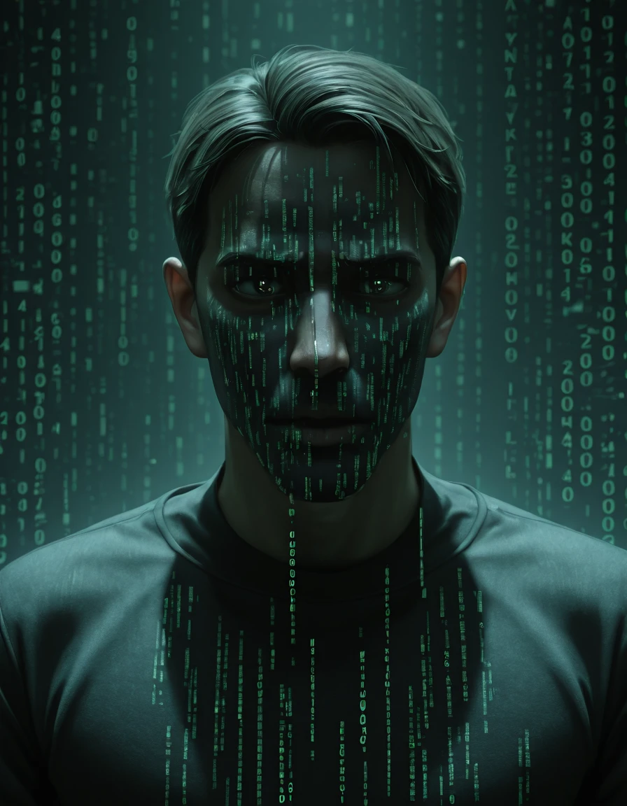 hyperrealistic art detailed, mmatrix-style, silhouette, code, text focus, glitch, digital dissolve, 1boy . extremely high-resolution details, photographic, realism pushed to extreme, fine texture, incredibly lifelike