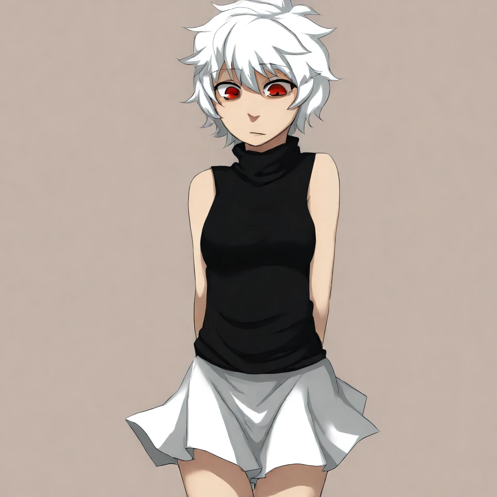 best quality, afterglow, 4k, ((masterpiece)), extremely detailed, 8k, trending on ArtStation, Intricate, High Detail, Sharp focus, rolalmw <lora:rolalmw:0.8>, 1girl, solo, short hair, white hair, hairband, miniskirt, white shirt, t-shirt, purple eyes, standing, white skirt, (monochrome, lineart), simple background, parted lips