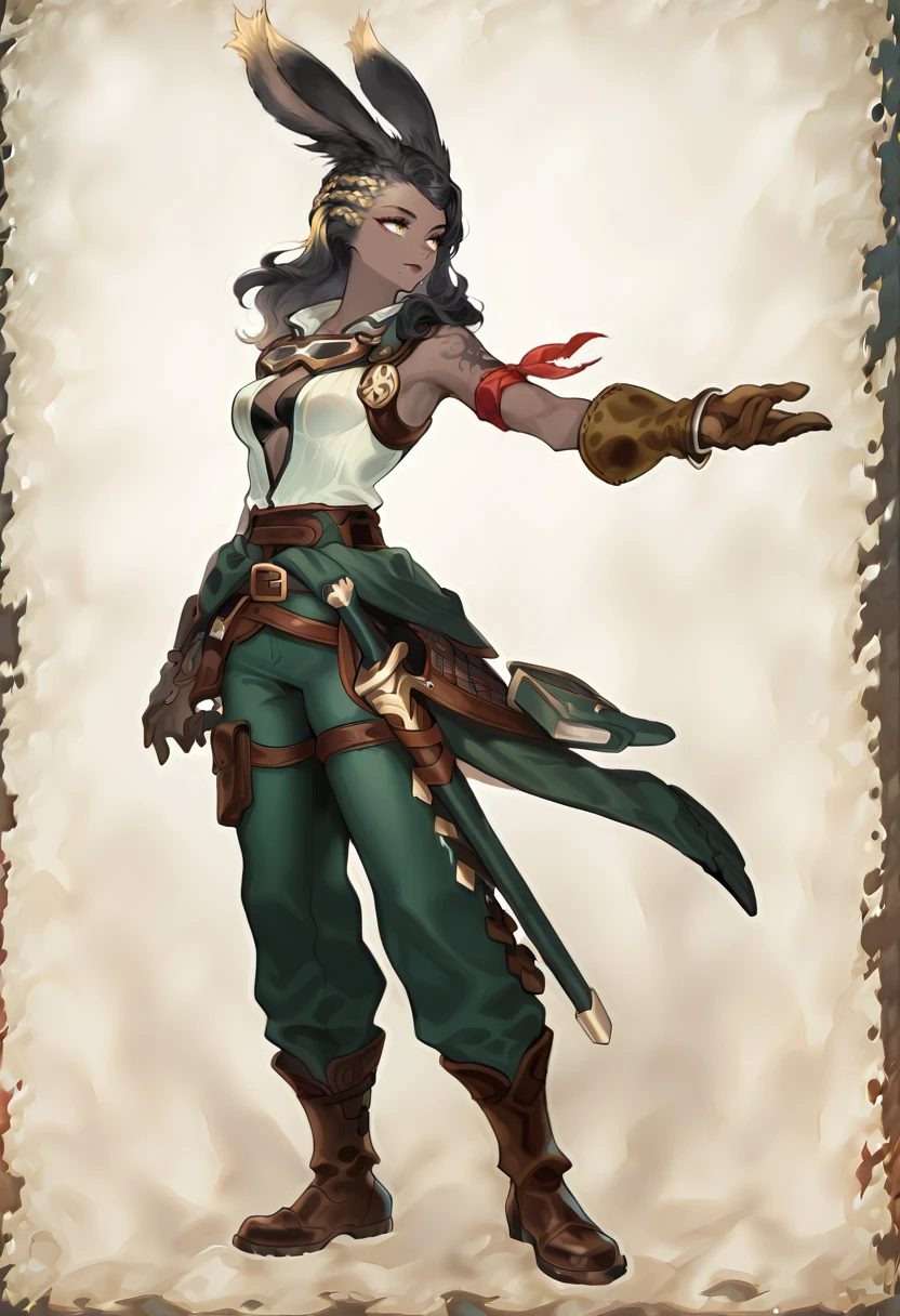 <lora:unicornOLIL:1>
<lora:cahciuaIL:0.8>cahc1ua,solo,long hair,mole under mouth,black hair,multicolored hair,braid,yellow eyes,viera,dark skin,shoulder tattoo,cahc1uadrip,belt,green pants,open clothes,red armband,gloves,goggles,tachi-e,full body,very awa,masterpiece,best quality,amazing quality,very aesthetic,absurdres,newest,