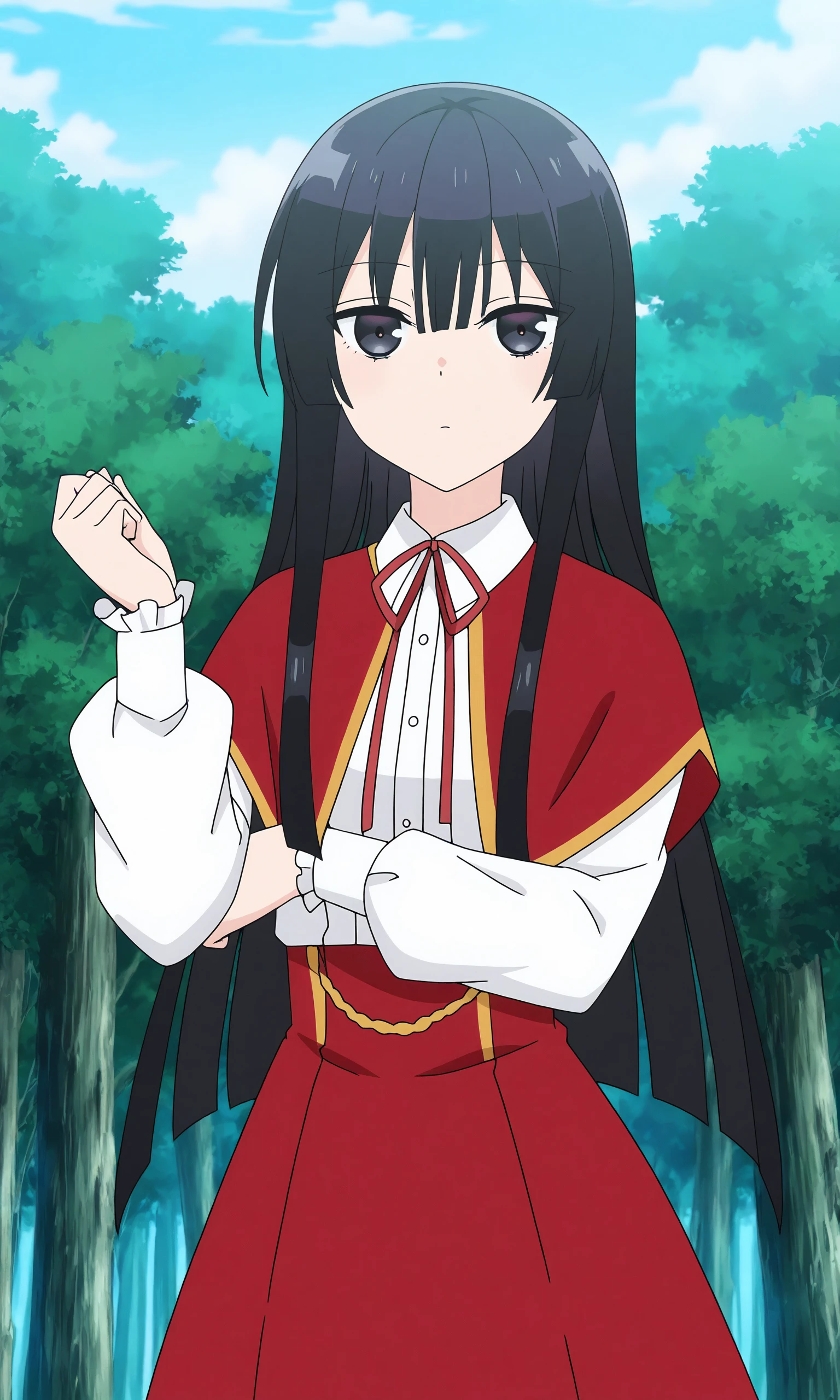 1 Girl、Black Hair、black eye、Embarrassed face、Red cheeks、Long Hair、、High resolution、masterpiece、High resolution、highest quality、、Anime Moe Art Style、Cowboy Shot、、Plush panties、lingerie、uniform、Strong winds、Skirt flipped up、Panty shot、Outdoor