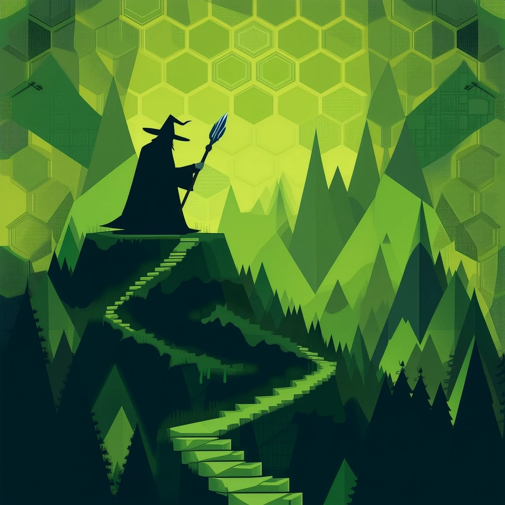 A wizard on a hilltop. Geometric. Honeycomb.
gmtrcCE_style