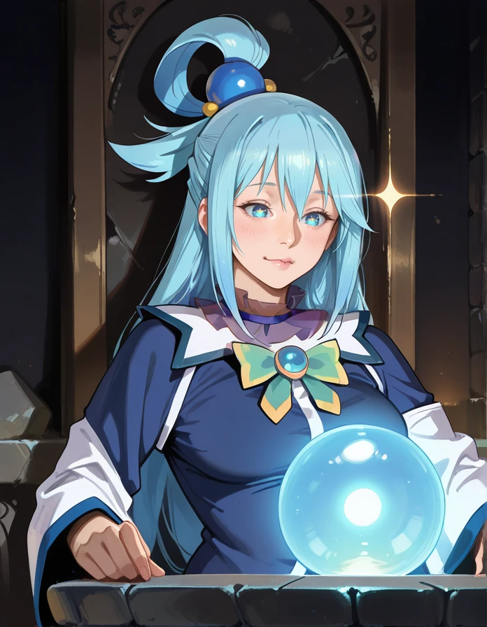 masterpiece, best quality, extremely detailed, realistic lighting, NSFW, dark background, lens flare,
1 girl, slim and fit, realistic eyes, adult female,
Pondering My Orb, stone table, glowing orb,
<lora:Pondering_My_Orb-000011:1>
Aqua /(konosuba/),