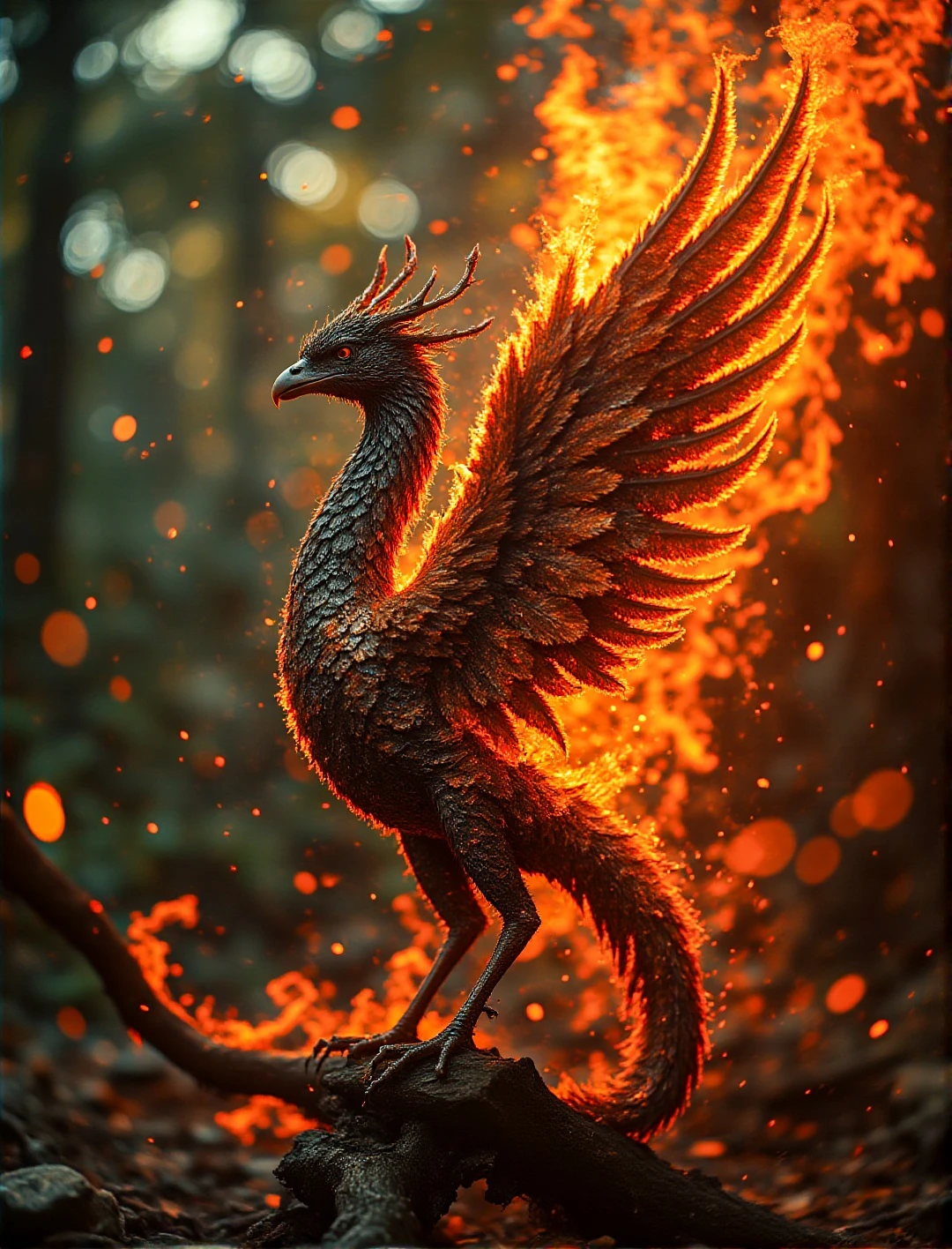 portrait, masterpiece, 4k, ray tracing, intricate details, highly-detailed, hyper-realistic, 8k RAW Editorial Photo.
a mythical phoenix rising from flames, its feathers ablaze with vibrant colors and intricate patterns.
cinematic light, dramatic light, shallow depth of field, high budget, bokeh, cinemascope, film grain,
solo, masterpiece, intricate details, thin sharp black metal swirls, exquisite delicate openwork black metal body structure, intricate detailed thin filigree delicate inner structure, disconnected limbs, disconnected parts, see through body, openwork,
fractal style, YhnrFractalXL, organic, metallic, strings, plates, strips, floating, sharp, smooth, spikes, fluid, straight, rough, curved, open,
slvt, fflix_shards
<lora:Fantastic_Pic-v1.05:0.8>, real,(realistic),photo realistic, photography,highly detailed,(masterpiece),(high quality),best quality,super detailed,full detail,4k,8k,realistic lighting, norender, no anime