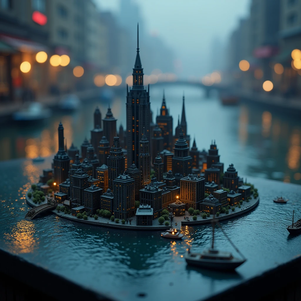 UHD, 4k, ultra detailed, cinematic, a photograph of <lora:Gotham City style v1.5:0.8> cartoon:0.5
In Gotham City a miniature city is shown on a table with an island,outdoors,water,blurry,no humans,ocean,building,scenery,watercraft,bridge,ship,boat , detailed, real, different, unique, cinematic, dramatic, concept art, filmic, detailed background, detailed settings, artstation, gothic New York, gotham city style, epic, beautiful lighting, inpsiring