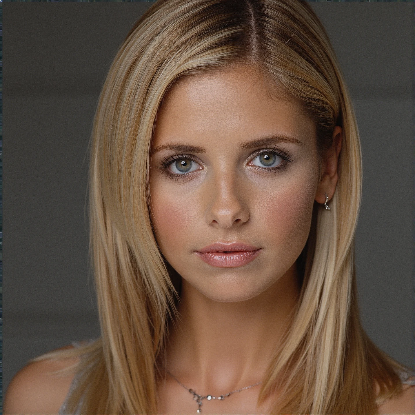 Breathtaking over the shoulder shot photography of ohwx looking at viewer, imperfections, necklace, looking at viewer, eyelashes, fine hair detail, entire hairstyle visible, perfect eyes with iris pattern, sensual lips, nose, (perfectly sharp:1.3), realistic textures, (deep focus:1.5), 8k uhd, dslr, ultra high quality image, film grain, Fujifilm XT3
