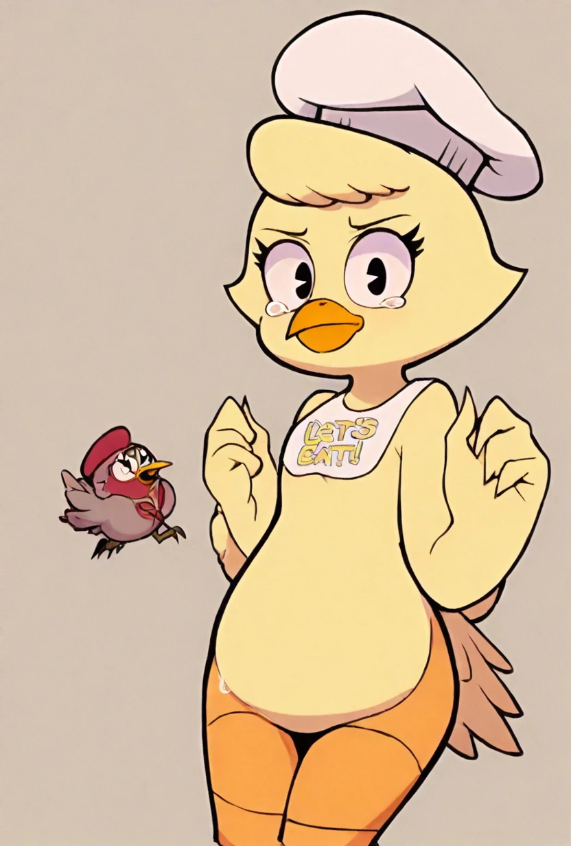 <lora:chica-08:1> chica, maid outfit, simple background, pink background, masterpiece, best quality