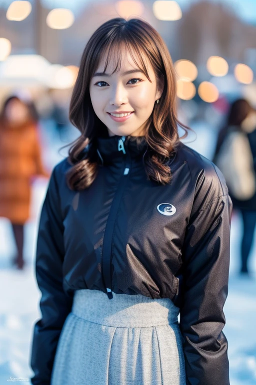 1girl,,(RAW photo, best quality), (realistic, photo-realistic:1.4), masterpiece, an extremely delicate and beautiful, extremely detailed, 2k wallpaper, Amazing, finely detail, extremely detailed CG unity 8k wallpaper, ultra-detailed, highres, soft light, beautiful detailed girl, extremely detailed eyes and face, beautiful detailed nose, beautiful detailed eyes,cinematic lighting,perfect anatomy,slender body
(at a park), (winter scenery),(snow park in the background), Sapporo Odori Park Winter Festival, festival lights (bokeh)
(wearing winter jacket) (long skirt)
(smile)
<lora:chest size:-1>
<lora:ishikawakasumi_lora:0.8>