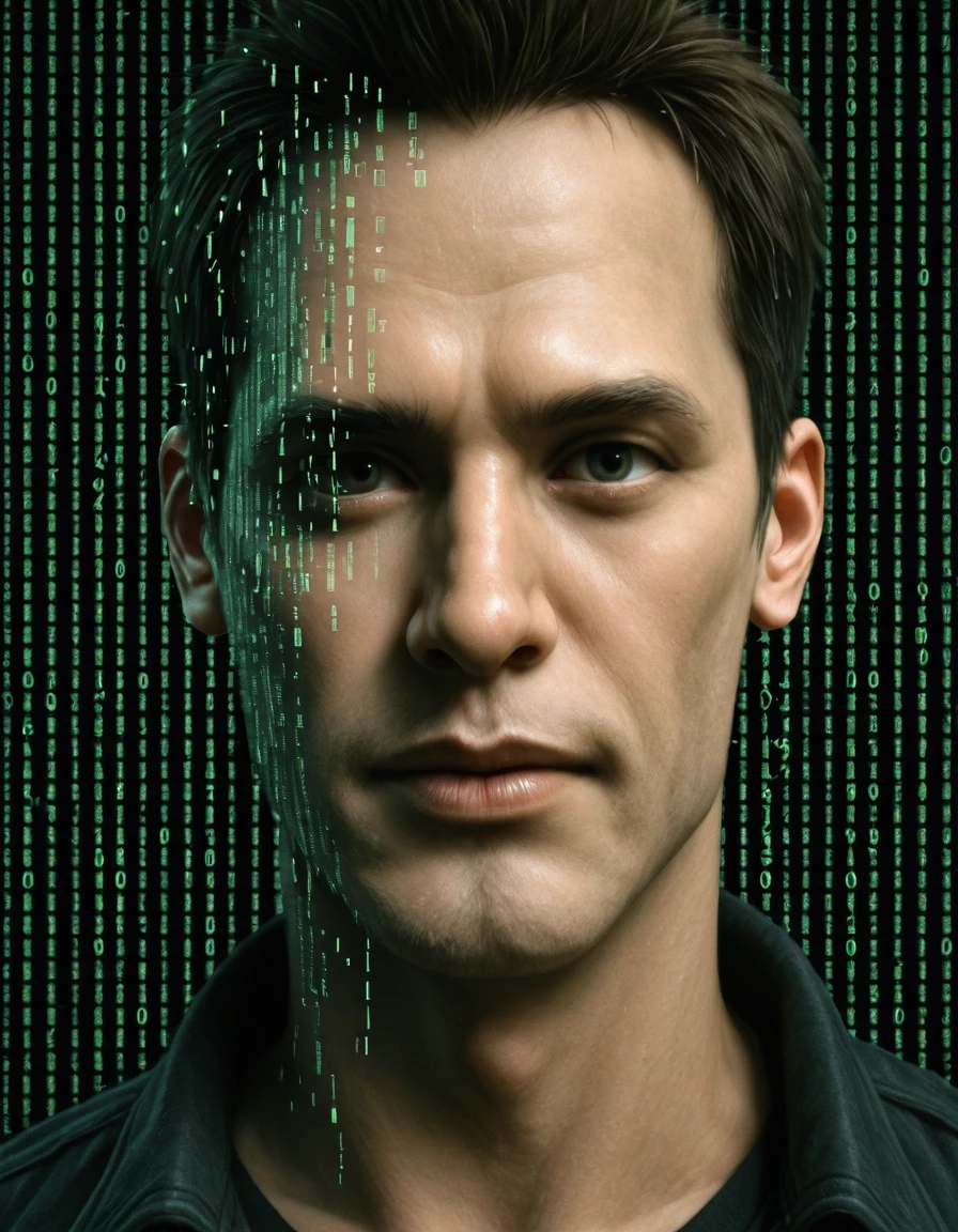 om0atrix0, 1boy, solo, male focus, realistic, glitch, text focus, code