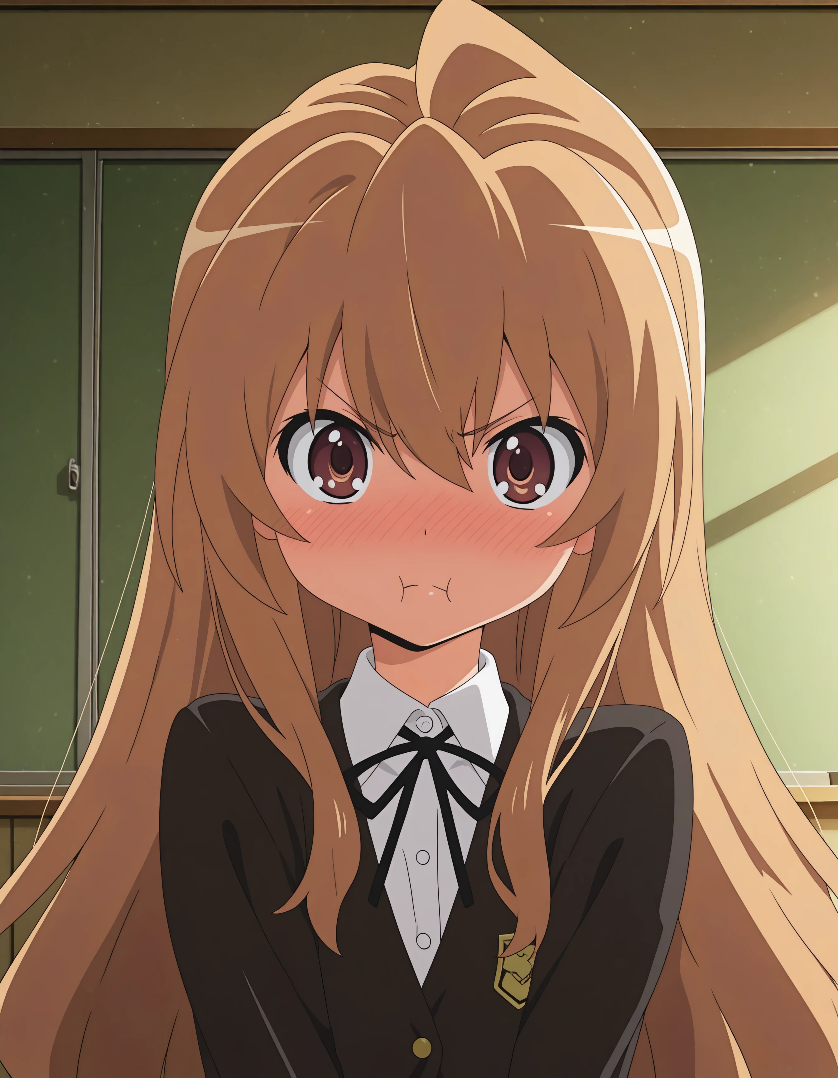 1girl, brown eyes, school uniform, tagai, light brown hair, long hair, angry, blushing, pouty, ultra kawaii, hdr, low contrast,
masterpiece, best quality, absurdres, masterpiece, highres, perfect anatomy, anime style, anime screenshot, 8k wallpaper, ultra high quality, (extremely detailed cg), perfect lighting, (sharp image), dynamic angle