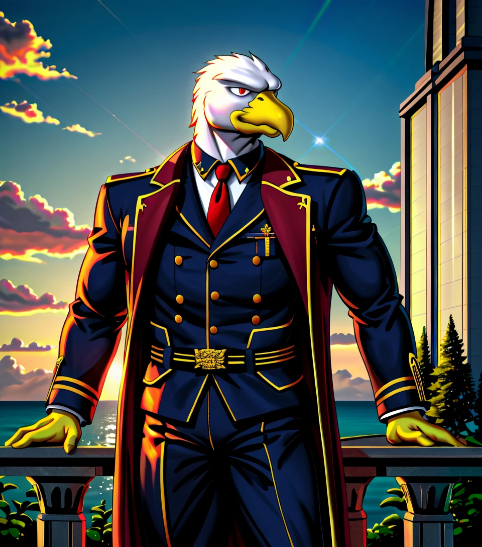 score_9, score_8_up, score_7_up,
8K, In'ei, chiaroscuro,
<lora:Adlerian_(Pony)_(AD):0.85> Adlerian, eagle, Adleria,
exterior, scenery, soft detailed anime background, soft detailed anime clouds, vibrant anime blue sky with detailed anime clouds, warm sunny sky,
impressive physique, peak physical condition, eagle beak, eagle feathered head, cowboy shot, imperial prince, imperial noble clothing, regal, decadent, opulent, imperial palace, Rococo style architecture, monumental architecture,
EZRealPONYXL, zPDXL, Smooth Quality,