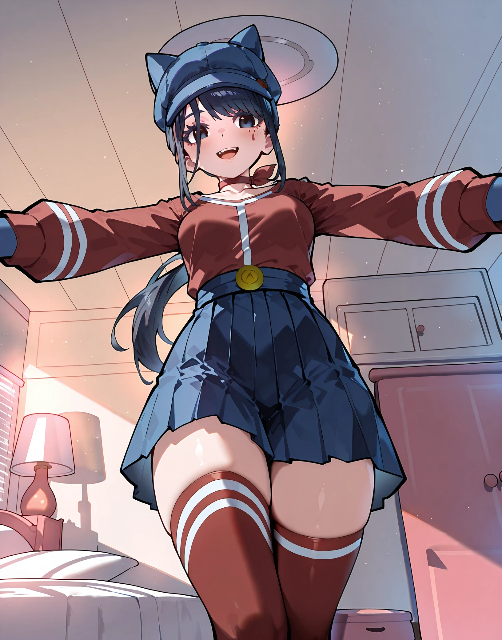 hair_ponytail ribbon,Black hair, eyes blue, long hair, smile , Yukinoshita Yukino,
BREAK (red dress with a red cape:1.2)
BREAK spread legs, ((from below)), arms behind head, BREAK background will depict a Fitness training room
BREAK (masterpiece:1.2), best quality, high resolution, unity 8k wallpaper, (illustration:0.8), (beautiful detailed eyes:1.6), extremely detailed face, perfect lighting, extremely detailed CG, (perfect hands, perfect anatomy),