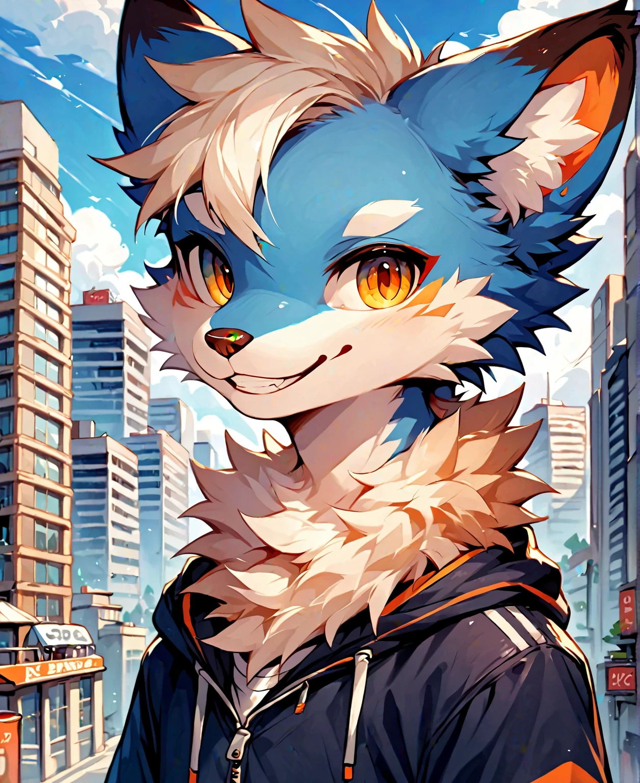 (lora:PFD-FurryDiffusionV1.1.0:0.75), score_9,score_8 up,score_furry,furry,type furry normal,1boy,teenager,smile,city,bust,looking_at_viewer,2025 Furry Animal