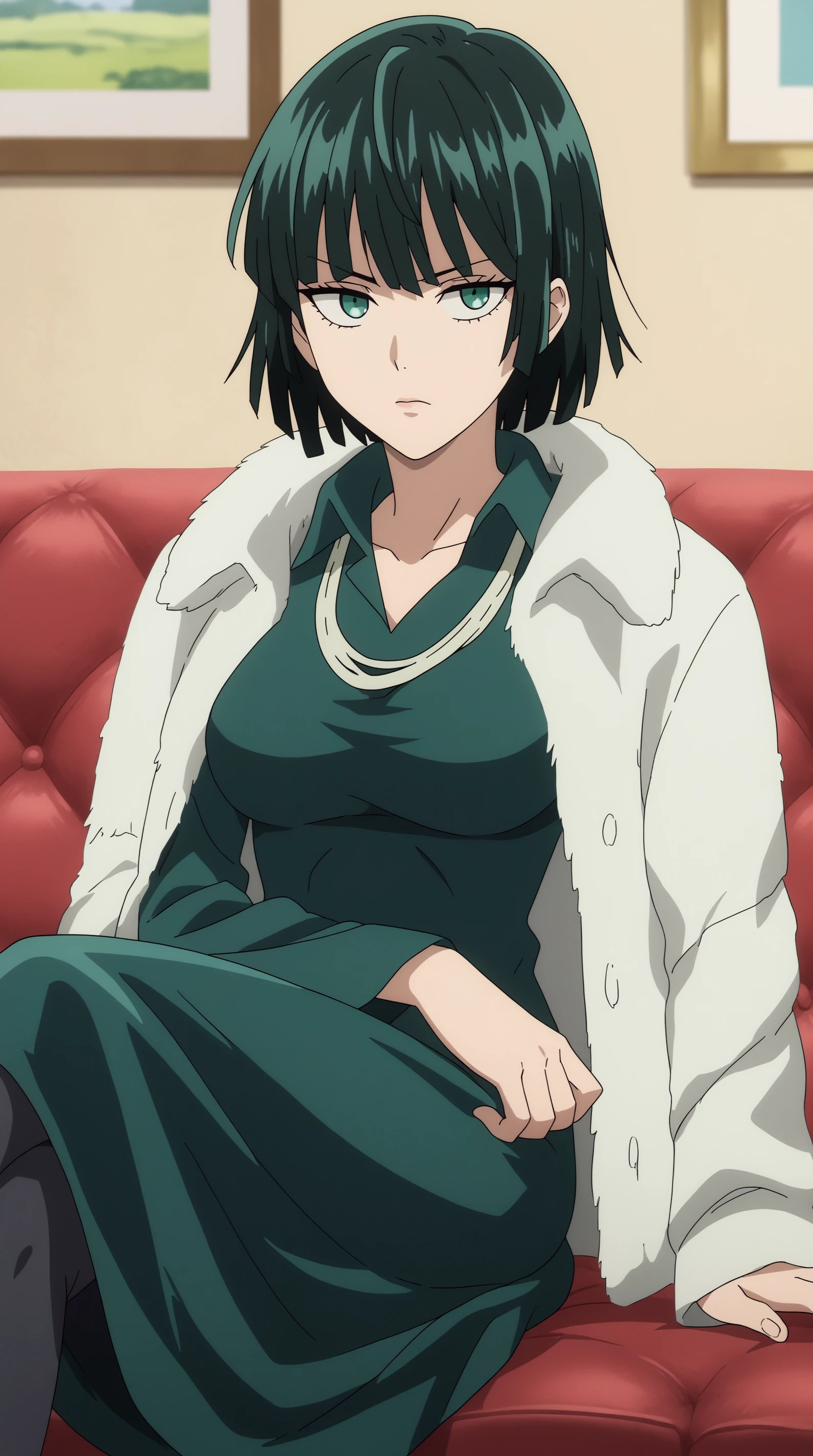 score_9, score_8_up, score_7_up,anime_source, source_anime, best background, detailed background, anime screencap, 4k, upscale, Fubuki, Main Outfit, solo, sitting, crossed legs, couch, expressless, <lora:JN_Fubuki_Pony:0.8>