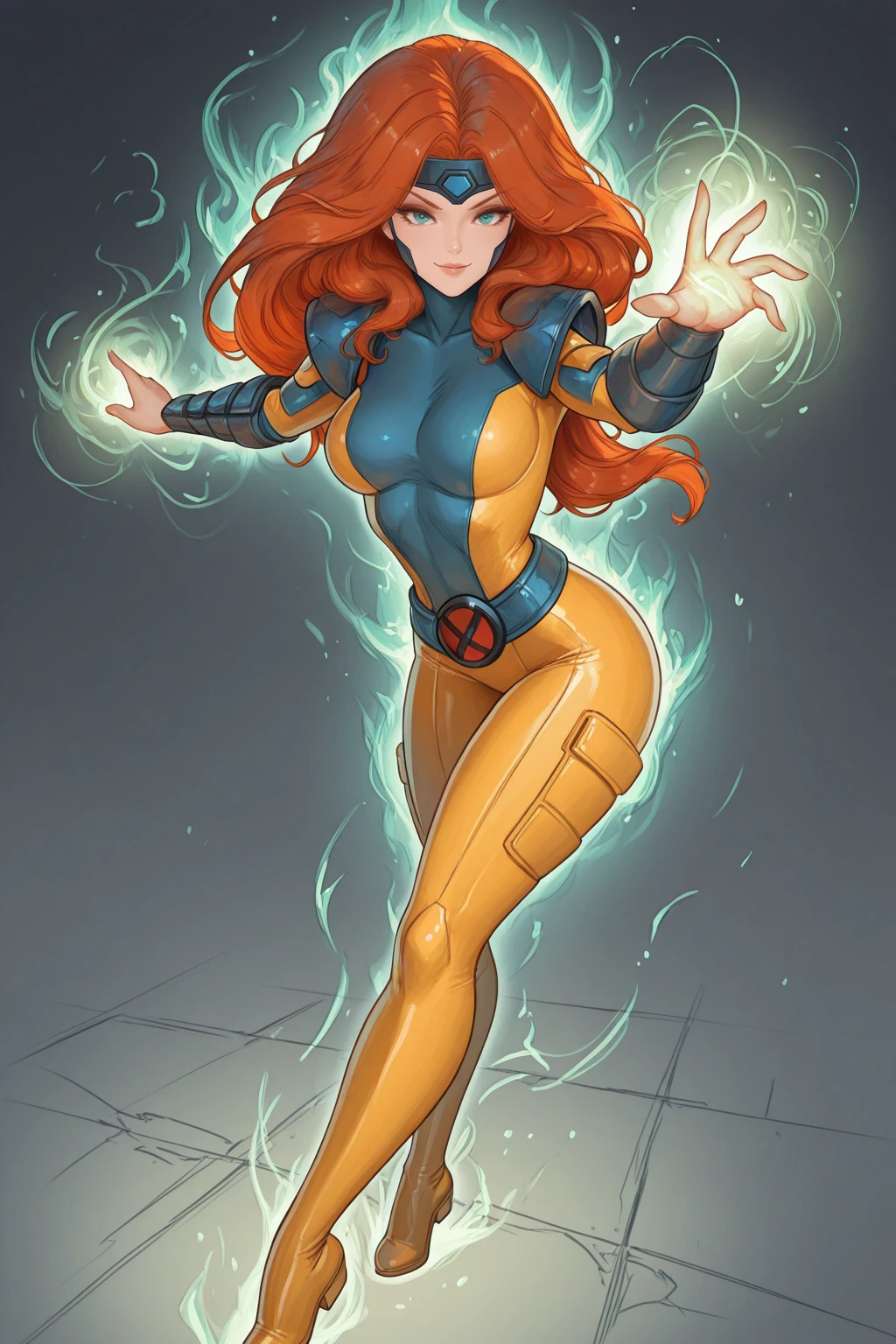 masterpiece, good quality, best quality, very awa, very as2, absurdres, highres,
<lora:Jean Grey Classic X-MenilluLoRA:1>jngryclsic, long hair, headband, turtleneck, bodysuit, pauldrons, vambraces, belt, boots, magic, outstretched arm, aura, smile
<lora:alvaStyleilluLYC:1> alva