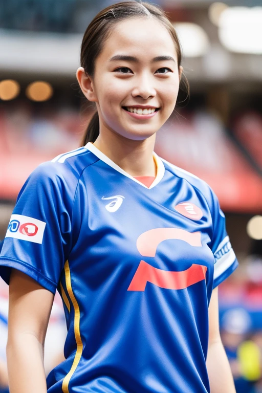 1girl,,(RAW photo, best quality), (realistic, photo-realistic:1.4), masterpiece, an extremely delicate and beautiful, extremely detailed, 2k wallpaper, Amazing, finely detail, extremely detailed CG unity 8k wallpaper, ultra-detailed, highres, soft light, beautiful detailed girl, extremely detailed eyes and face, beautiful detailed nose, beautiful detailed eyes,cinematic lighting,perfect anatomy,slender body
(in a stadium) (wearing blue jersey)
(smile)
<lora:chest size:-1>
<lora:ishikawakasumi_lora:0.8>