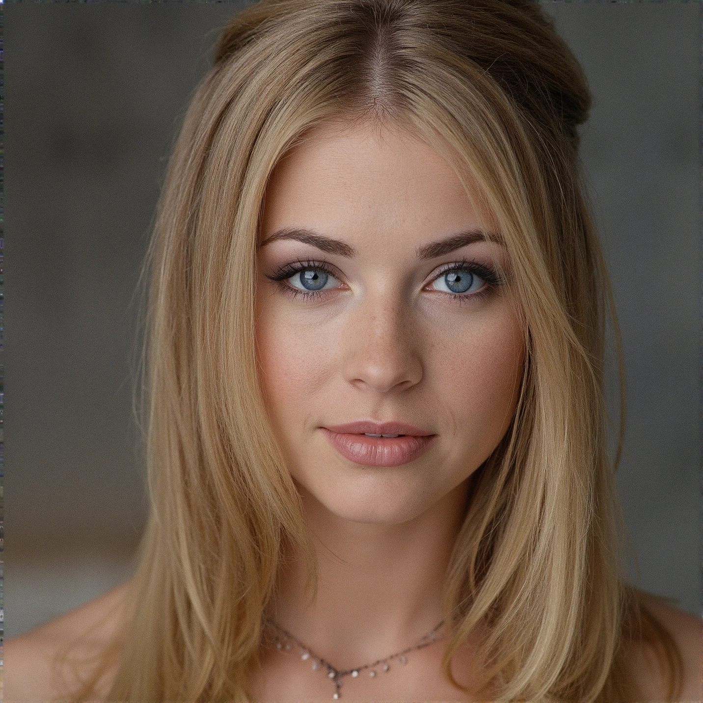 Breathtaking over the shoulder shot photography of ohwx looking at viewer, imperfections, necklace, looking at viewer, eyelashes, fine hair detail, entire hairstyle visible, perfect eyes with iris pattern, sensual lips, nose, (perfectly sharp:1.3), realistic textures, (deep focus:1.5), 8k uhd, dslr, ultra high quality image, film grain, Fujifilm XT3