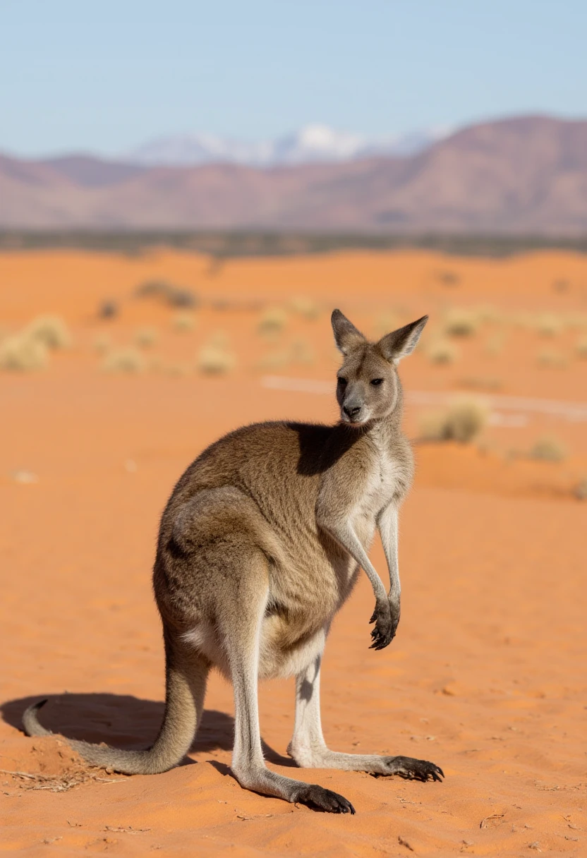 realistic photo of an kangaroo, shot on an extremely realistic iphone, extremely realistic iphone photo, photograph, 1ph0n3, at a desert, beautiful image