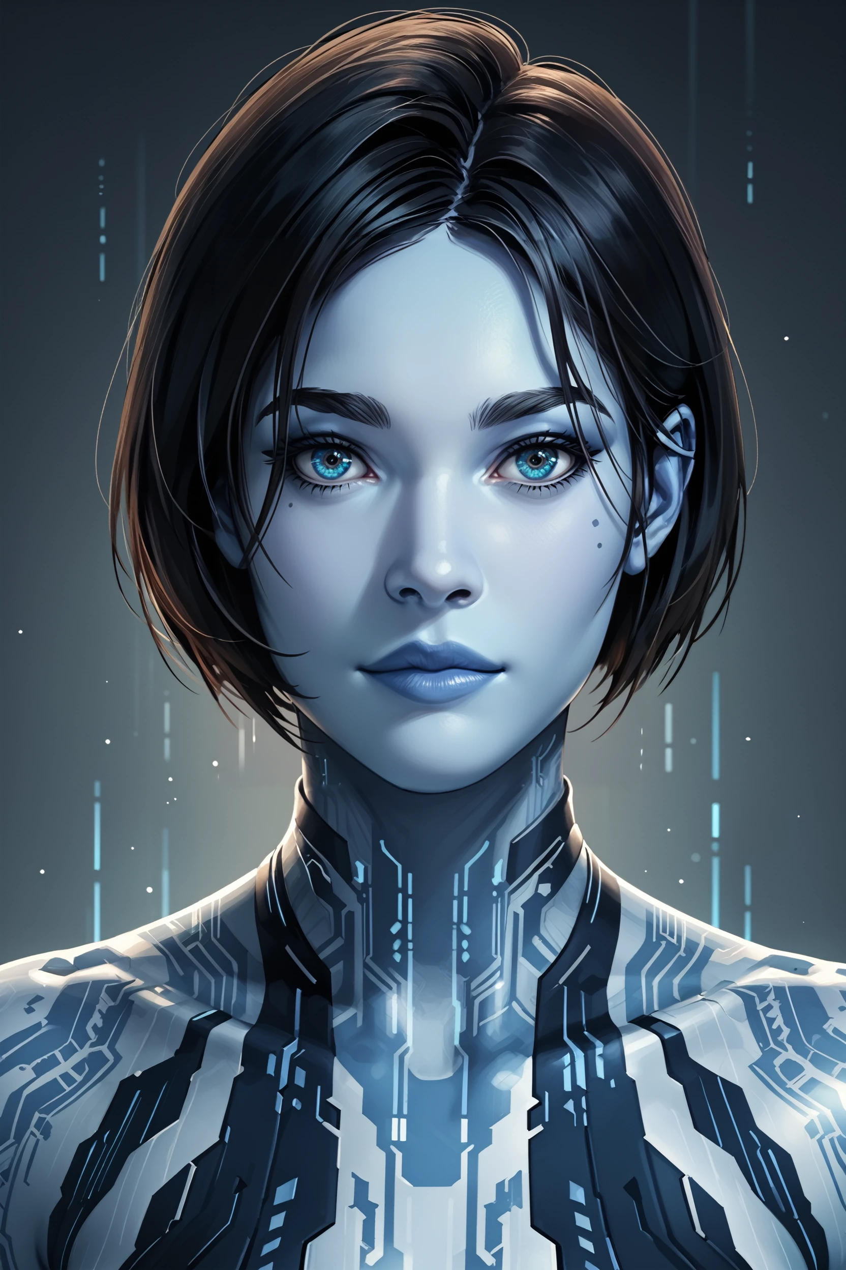 score_9, score_8_up, score_7_up, score_6_up
<lora:HCortana:0.8>
HCortana, 1girl, short hair, black hair, blue eyes, blue skin, android, looking at viewer, portrait