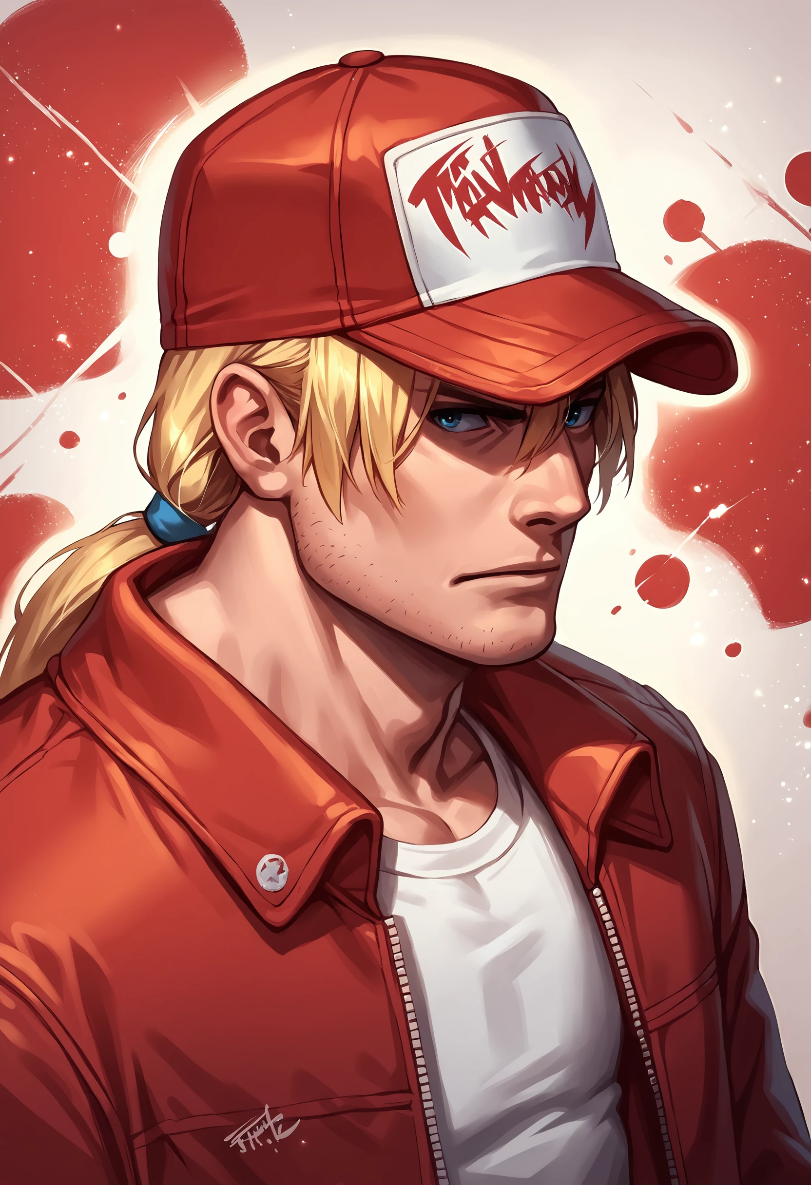 (source_anime, score_9, score_8_up, score_7_up:1), red trucker cap, red vest, white sleeveless t-shirt, blond ponytail, denim pants, red sneakers, belt, fingerless gloves, ((muscular male)), sitting, meditating, at night, forest, northern lights, starts,TerryBogard<lora:EMS-257709-EMS:0.600000>, <lora:EMS-248183-EMS:0.500000>, <lora:EMS-353415-EMS:1.000000>