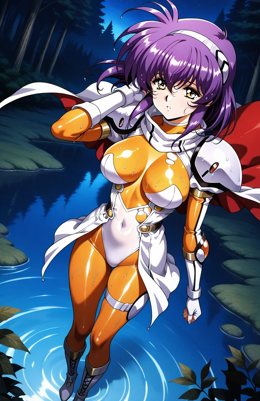 Ikaros, open clothes, shoulder armor, best quality, river background