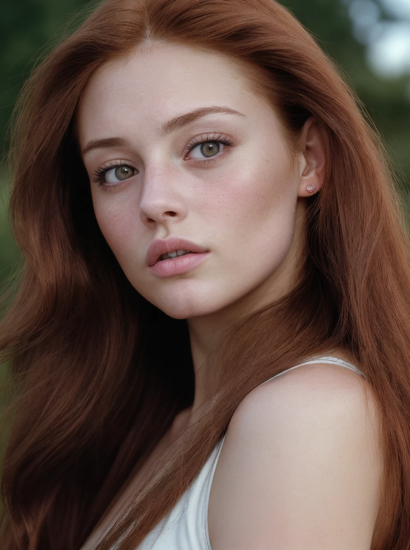 foto hd, best quality, hiper-realista, cinematic realistic photo, innocent 20yo feminin of a girl is extraordinarily beautiful with intense HARBOR red hair, perto de insetos como borboletas e abelhas. (8k, Epic composition, fotorrealista, foco nítido), fundo elaborado, DSLR, detalhes intrincados, rule of thirds, biologia inset