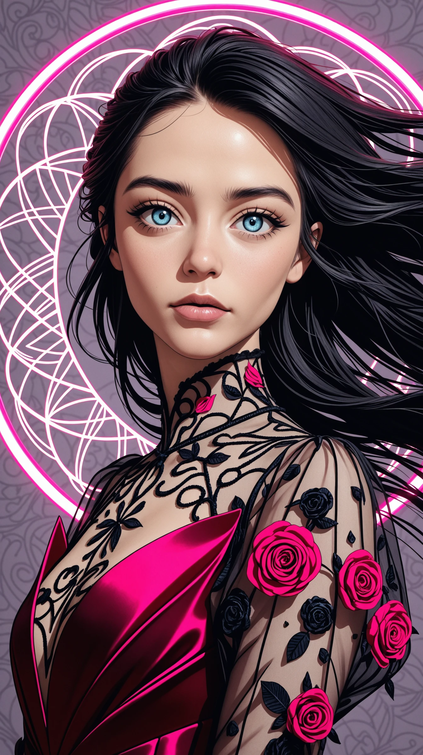 Graphic illustration，(geometric shapes)，closeup cleavage，high qulity，A detailed，full bodyesbian，scribbles