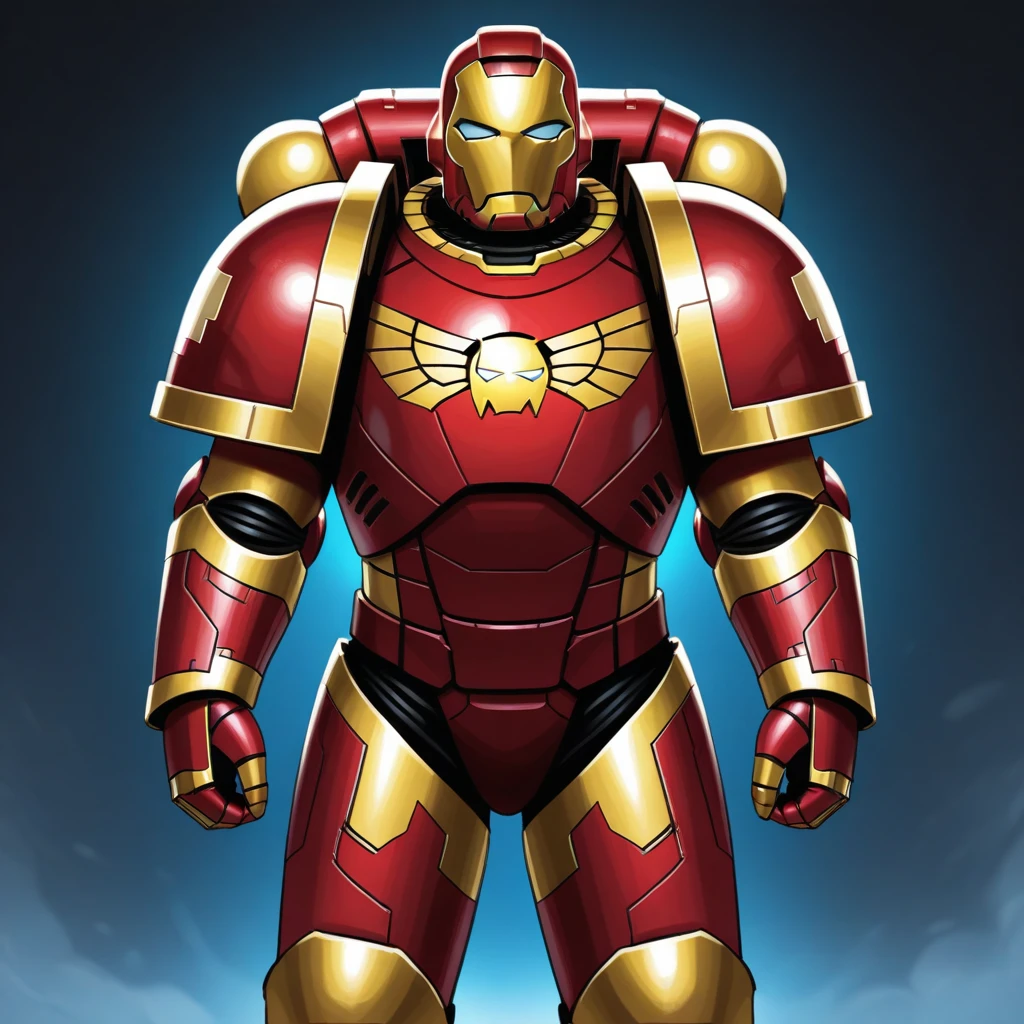 masterpiece, best quality, spacemarines, 1boy, solo, armor, pauldrons, gauntlets, iron man, cowboy shot, <lora:SpaceMarines_Creator_warhammer_Leaf1:0.8>, marvel,