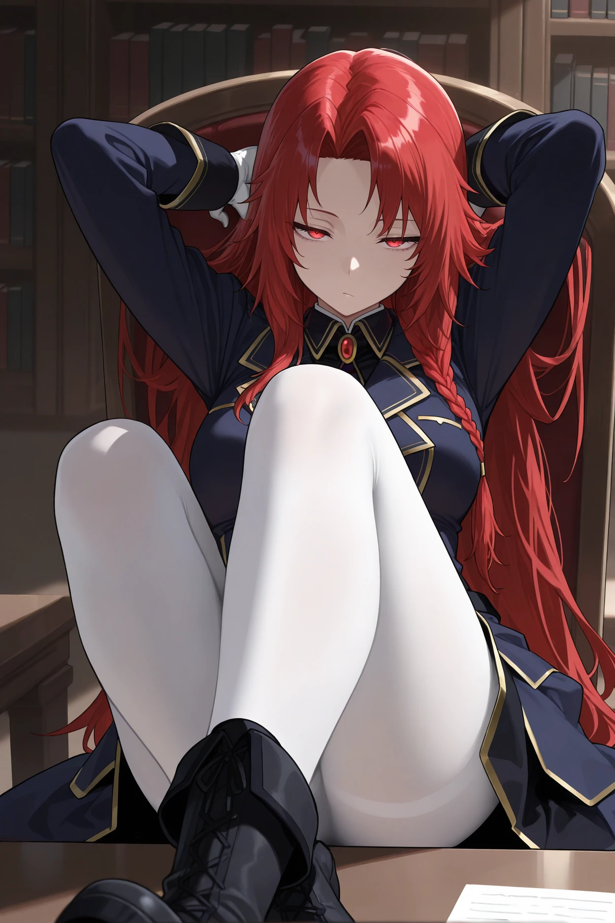 score_9, score_8_up, score_7_up, score_6_up, uncensored, Iris Midgar, red hair, long hair, braid, red eyes, BREAK (masterpiece:1.2), best quality, high resolution, (detailed eyes:1.3), perfect lighting, (perfect hands, perfect anatomy), large breast, looking at viewer, steamy, bedroom, steam, wet body, uniform, skirt, skirt lift, hairy pussy, sexy pose, lying on back, male pov, BREAK, 1boy with horse dick, veiny dick, interracial, light skinned male, after sex, penis awe, penis pulling out, cum projectile, precum, trembling, moaning, gasping, heavy breathing,
