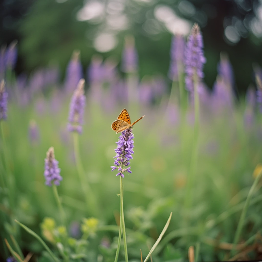 cinematic film still of <lora:Cinematic Film Stock Nolan v1:0.8>
Cinematic Film Stock Footage of a butterfly sitting on a flower in a field, 5219 500T style, 5207 250D style, Fujicolor style, 5213 200T style, 5203 50D style, perfect image, perfect body, perfect anatomy, sharp image, detailed image, film color style, high quality photography, cinematic photography style, Cinematic Film Stock style, flower, outdoors, day, blurry, no humans, blurry background, depth of field, grass, plant, scenery, nature, purple flower, still life, tree, sunlight, forest, blurry foreground, shallow depth of field, vignette, highly detailed, high budget, bokeh, cinemascope, moody, epic, gorgeous, film grain, grainy