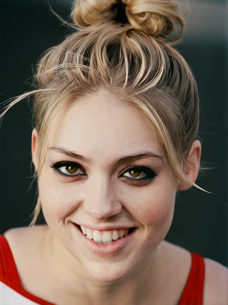 analog photograph of 1girl looking like Kristen_Sims_P_MXAI_SDXL close up shot, joyful expression filmgrain