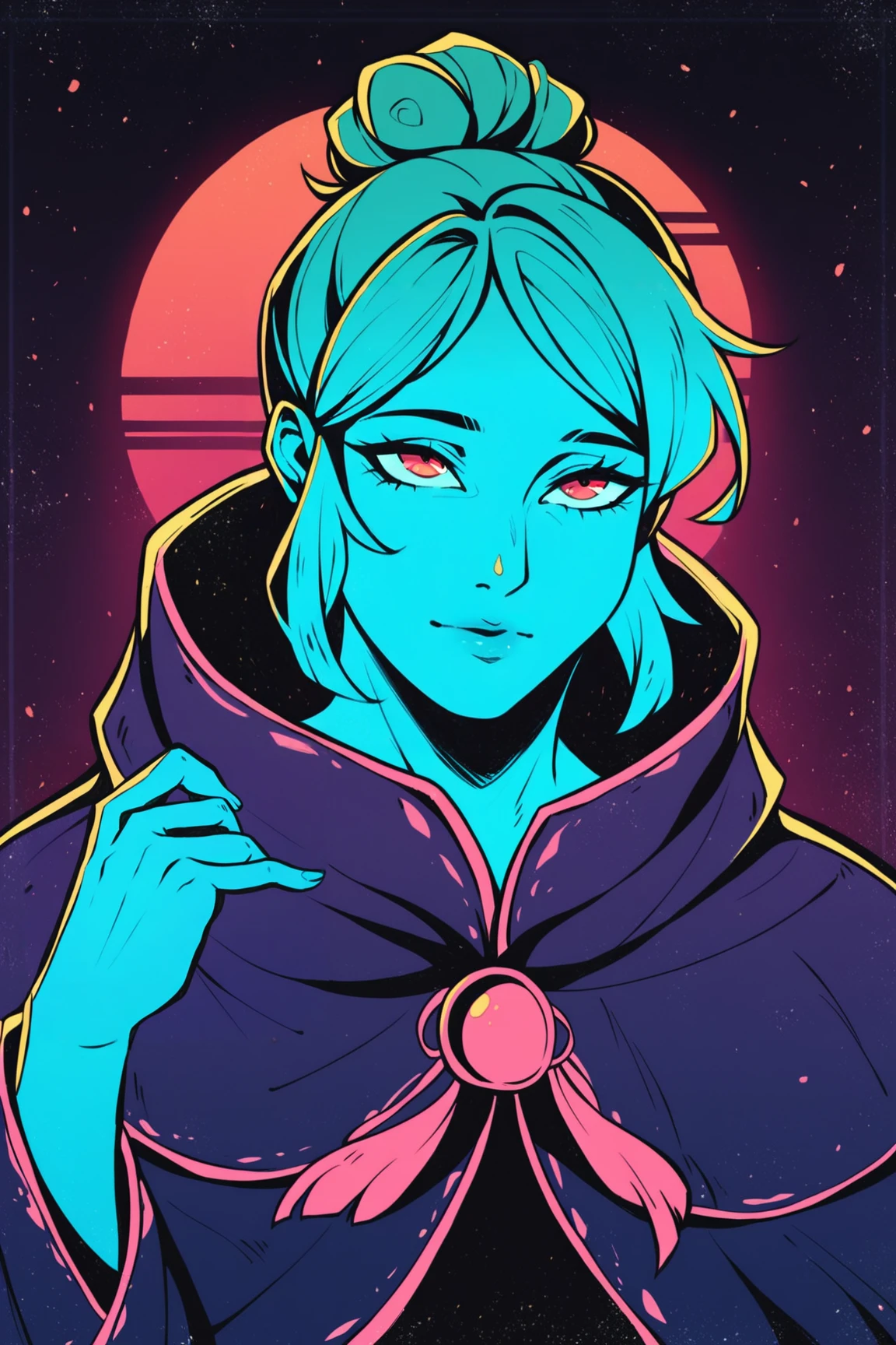 Score_9, score_8_up,
Detailed, details, cthulhuseeker, dark, gradient,
girl, cloak, hair bun, wide hips, looking up,
Detailed background, cozy room, dark room, high-contrast, seductive pose, hand up,   <lora:Cthulhuseeker_style_PDXL:0.8>