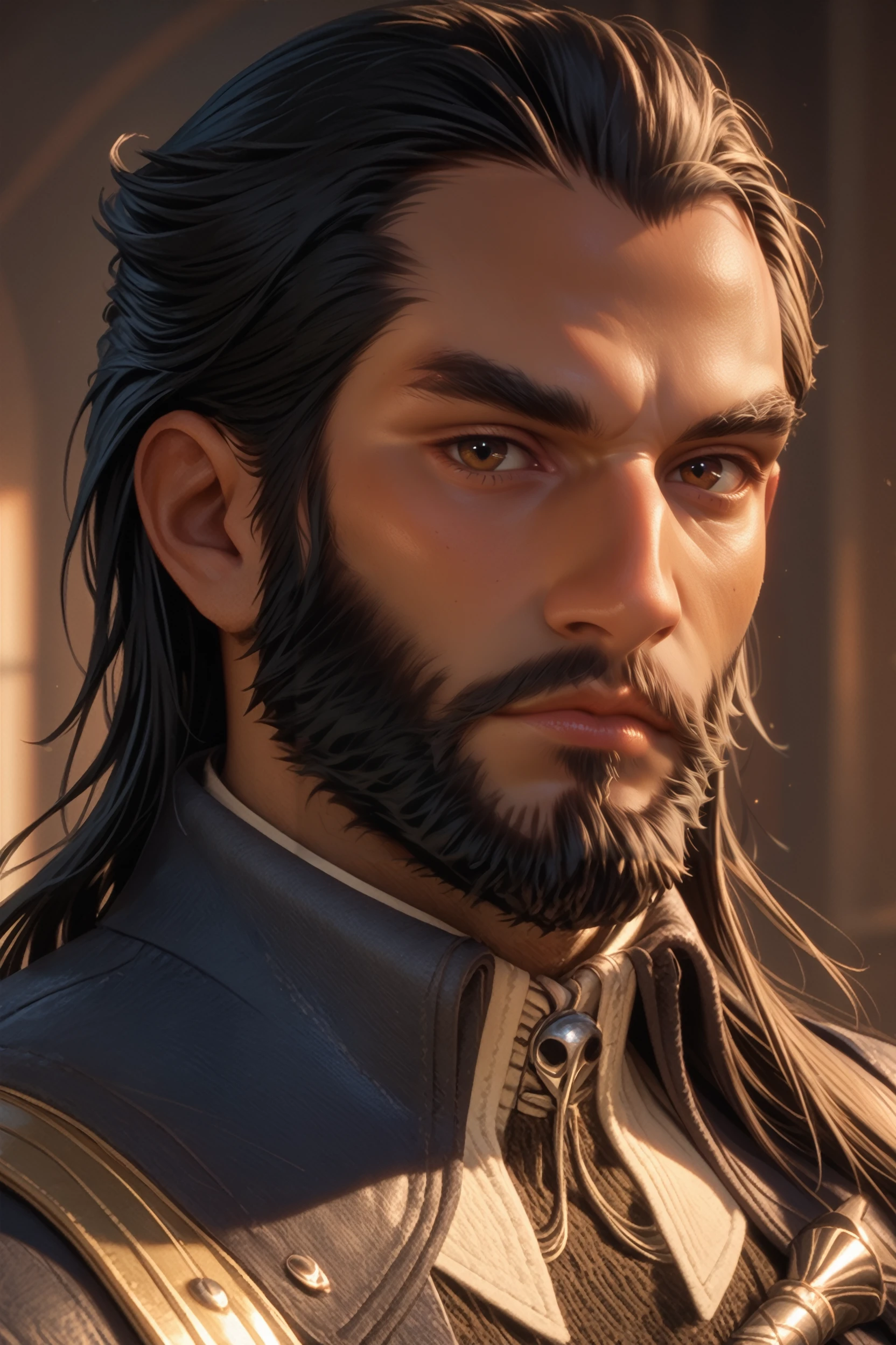 (Professional 3D rendering:1.3) de (Realistic:1.3) Foto de arte mais bonita do mundo,Features soft, bright male heroes, ((Epic hero fantasy rough muscular man wet hero angry look long hair short beard and fierce expression in dynamic pose, fantastic location, majestoso ambiente desordenado)), corpo inteiro 8k unidade render, action shot, poros da pele, very dark lighting, sombreamento pesado, circunstanciado, Rosto detalhado, (vibrante, fotogrdeia realista, Realistic, Dramatic, Escuro, foco nítido, 8k), (Old leather clothes damaged by bad weather:1.4), ((((Use peles)))), (intrincado:1.4), decadente, (altamente detalhado:1.4), pintura digital, rendering by octane, art stations, Conceito-Arte, liso, foco nítido, illustration, germe da arte, (Loish:0.23), Wlop Ilya Kuvshinov, e Greg Rutkowski e Alphonse Mucha Gracias, (global ilumination, studiolight, Light Volumetric), chuva forte, floating particles, patife, fantasia, Onze, corpo inteiroesbian, ((Fundo escuro e antigo da cidade:1.3)),CGSesociedade,art stations