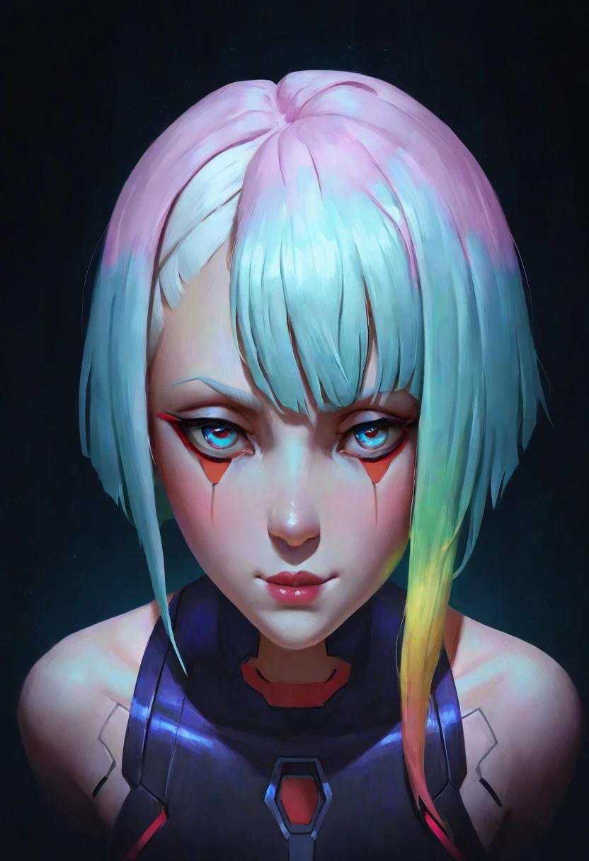 nsfw, naranbaatar, masterpiece, semirealism, painterly, best quality, solo, lucy (cyberpunk), face shot, cute expression,