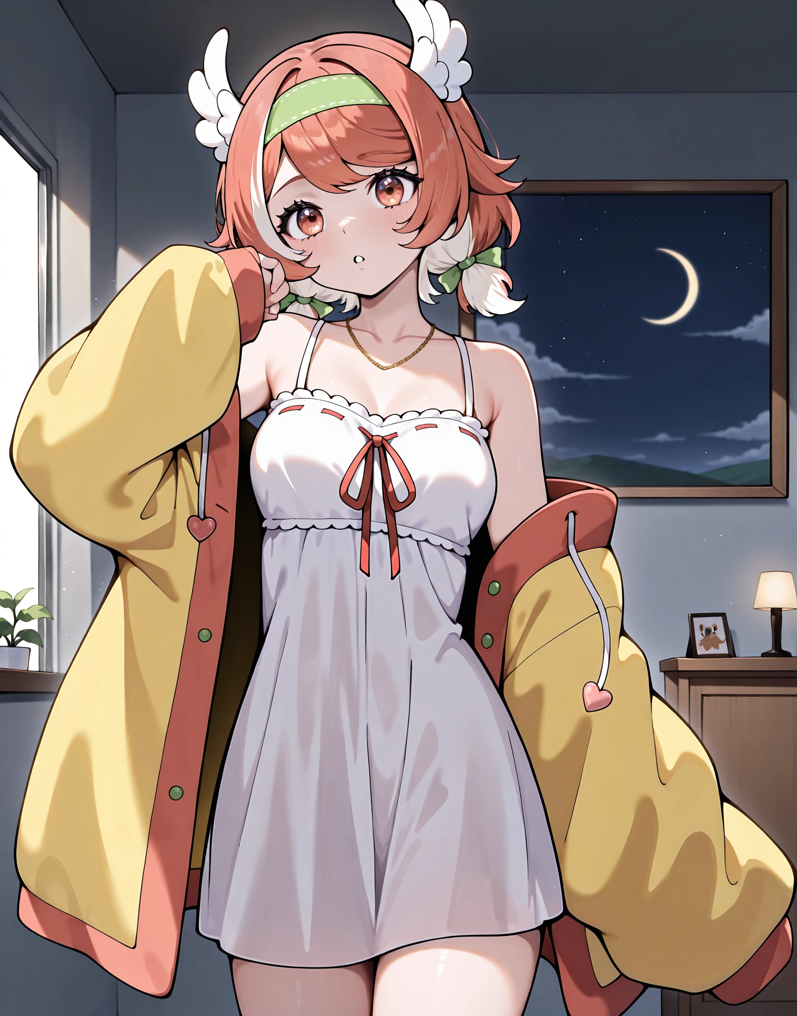 masterpiece, perfect quality, best quality, absolutely eye-catching, absurdres, highres, newest, <lora:pillowdear20IllustriousXL:1>, 1girl, pillowdear2nd, cowboy shot, jacket,