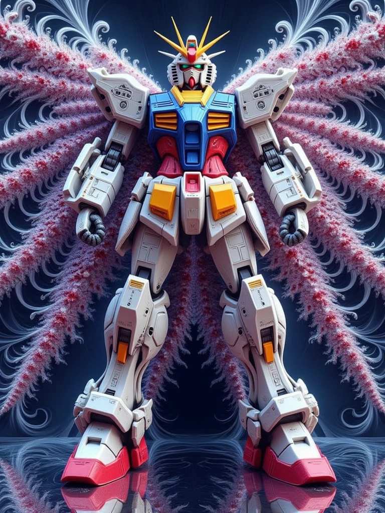 A Gundam robot made of fractal art,the background is fractal art,