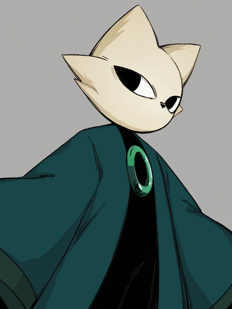 score 9, score 8 up, score 7 up, score 6 up, score 5 up, score 4 up,
yi, nine sols, ingame, feline, solarian, anthro, solo, male, looking to the side, side view, white fur, black eyes, cat ears, clothes, green ring on chest, dark turquoise robe, long sleeves, hidden hands, transparent background