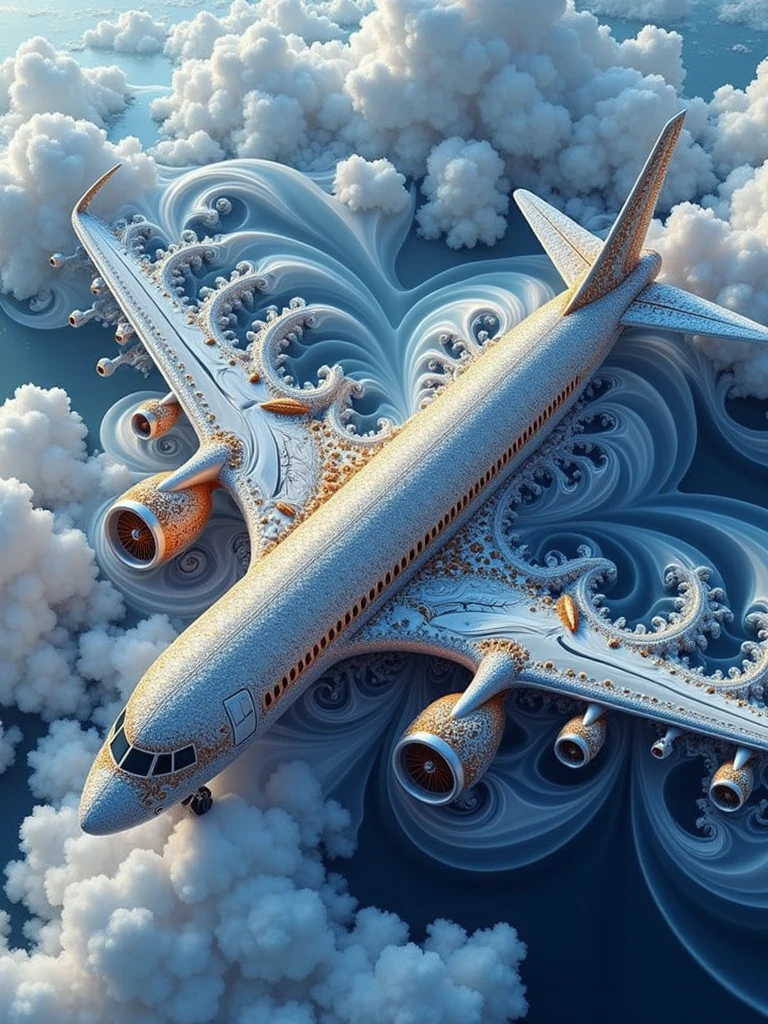 An airplane made of fractal art,