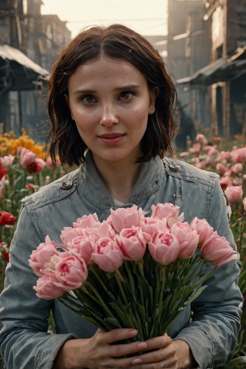 <lora:Millie_Bobby_Brown_SDXL_101:0.9> milliebb101, 1girl getting a valentine flowers cinematic photo looking at viewer happy expression, , finely detailed eyes, epic scene, epic composition, Photography, Cinematic Lighting, Volumetric Lighting, ethereal light, intricate details, extremely detailed volumetric rays 35mm photograph, film, bokeh, professional, 4k, highly detailed . Appetizing, professional, culinary, high-resolution, commercial, highly detailed . Bleak, post-apocalyptic, somber, dramatic, highly detailed