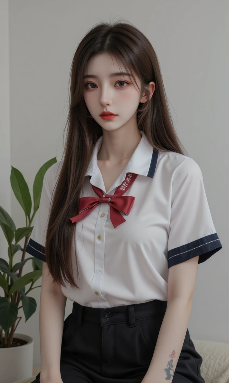 A photorealistic image of a woman,school_uniform,