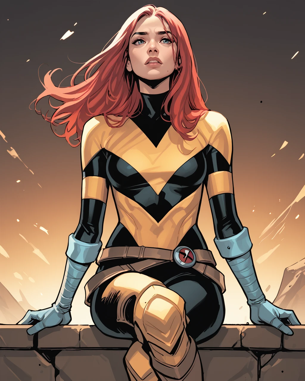 score_9, score_8_up, score_7_up, score_6_up, masterpiece, best quality, <lora:Hope_Summers_-_MarvelX-Men_Pony:1> hopesummers, long hair, red hair, bodysuit, gloves, belt, knee boots, zPDXL3, zPDXLxxx,