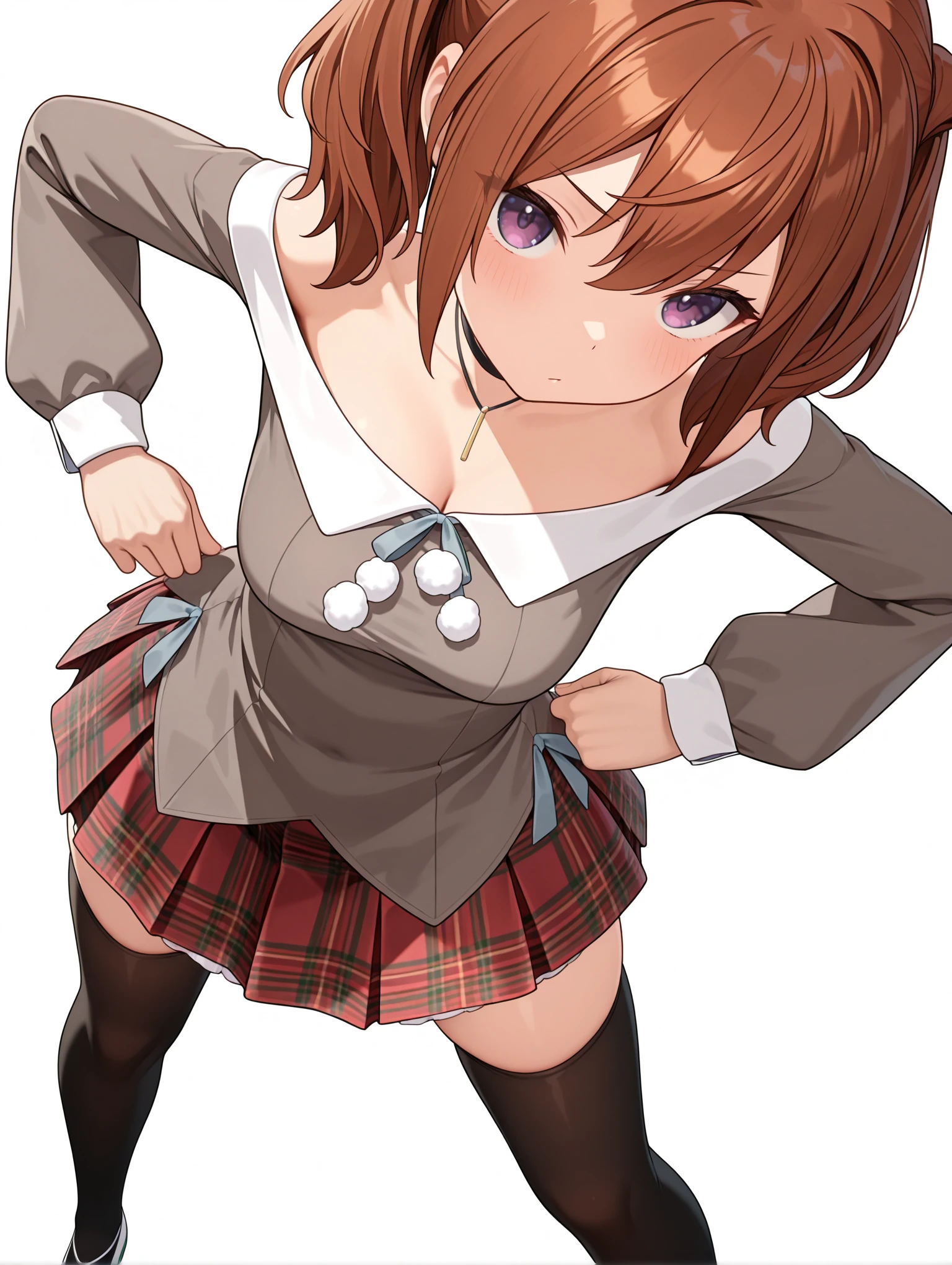 masterpiece,best quality,newest,1girl,solo,
<lora:kimi_kage_yui_ilxl_v1.1:1>,yui,brown hair,purple eyes,Vibre,red plaid skirt,black_thighhighs,
<lora:Fixhands_anime_bdsqlsz_V1:1>,white_background,simple_background,looking_at_viewer,standing,hands_on_hips,