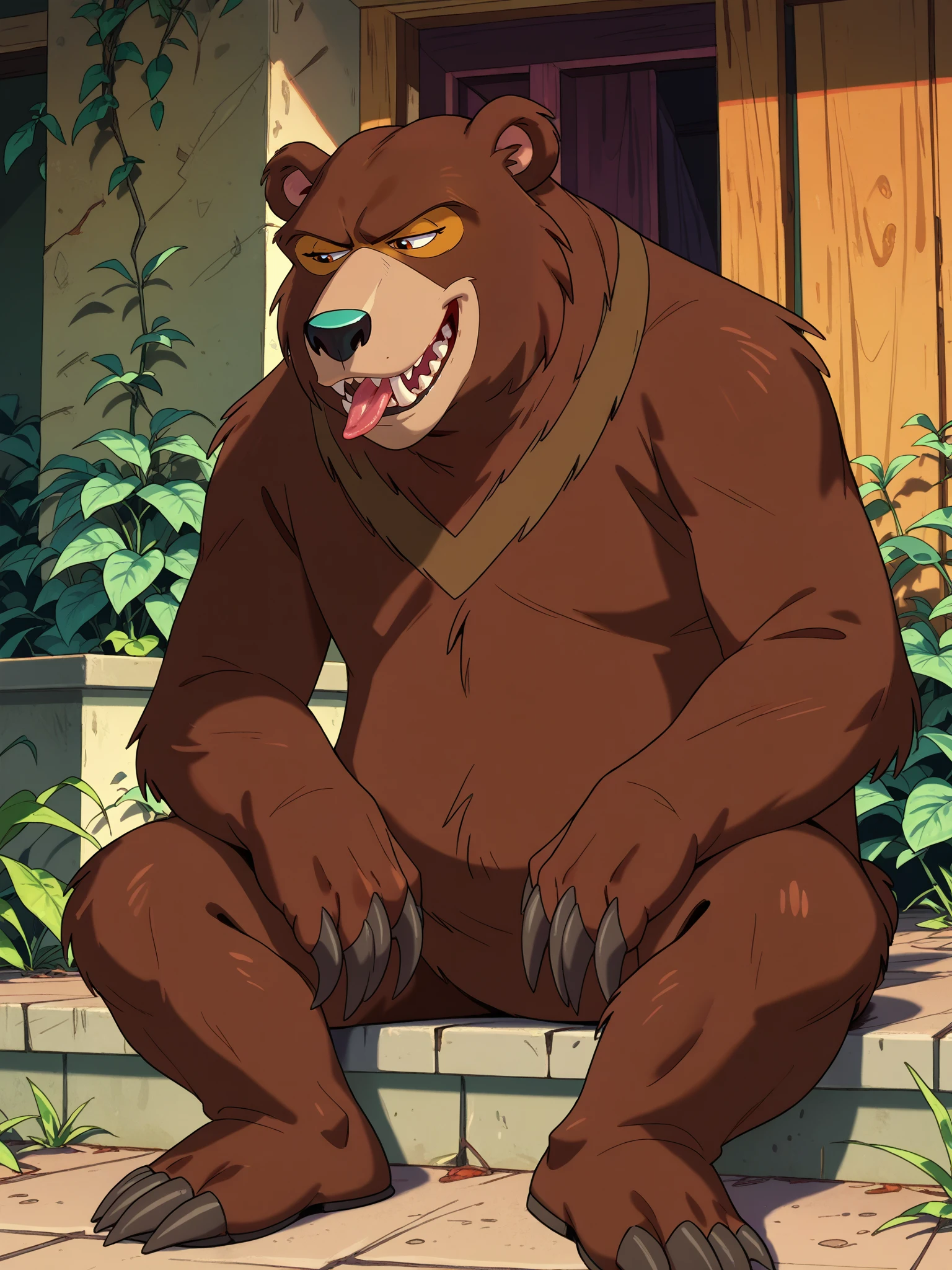 <lora:Artist_Style_-_LilBoots_PDXL:1> lilboots-dh, score_9, score_8_up, score_7_up, score_6_up,
<lora:Bear_-_Simsala_Grimm_-_Snow_White_and_Rose_Red:0.8> bear-simgrim, bear, anthro, sharp teeth, sitting, tongue out, smiling