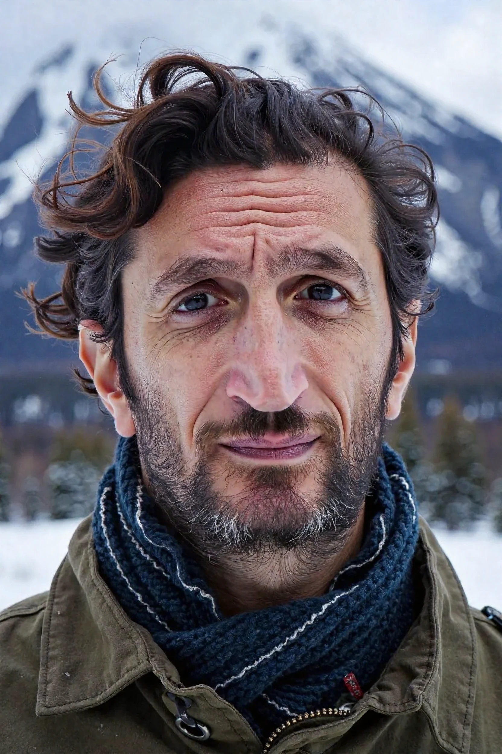 A HD studio portrait photo of Fares Fares in front view, he is serene looking, calm, and relaxed, his mouth is closed and eyes open. His face is shaven clean and smooth. His hair wavy is medium-size. He wears a scarf and we can see a snowy mountain in the background.
ð¯
<lora:flux\my\Fares\Fares Fares Flux v1.safetensors:1.25:1.25>
<lora:flux\Sony_a7_III.safetensors:0.75:0.75>
<lora:flux\Anti-BlurFLUX.safetensors:0.2:0.2>
ð[LoRas Used]:  Fares Fares Flux v1 Sony_a7_III Anti-BlurFLUX