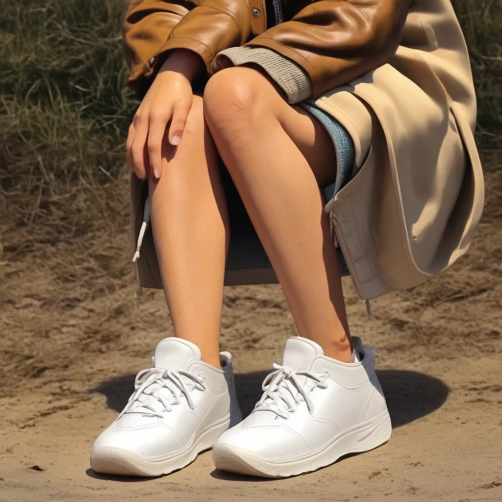 Chica con zapatos tenis blancos