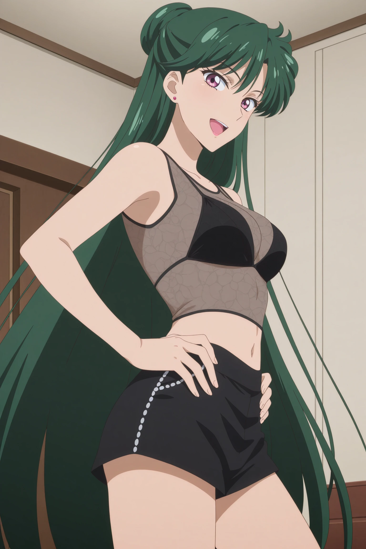 (((pixel-perfect, detail-perfect))), solo, 1girl, tatsumaki, black dress, looking at viewer, nude, (pussy:1.2), no panties, wild lift, (arms behind on back:1.1), (masterpiece:1.2), best quality, high resolution, unity 8k wallpaper, (illustration:0.8), (beautiful detailed eyes:1.6), extremely detailed face, perfect lighting, extremely detailed CG, (perfect hands, perfect anatomy), 