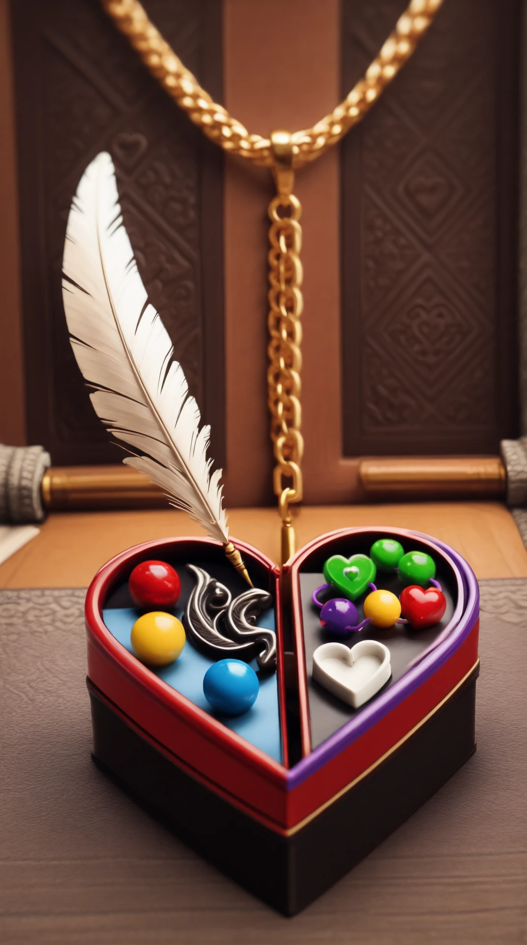 a splitheart heart, Quill|jeweled box. Burgundy chain. detailed background, masterpiece, best_quality.
<lora:SplitHeartILXL:0.9>