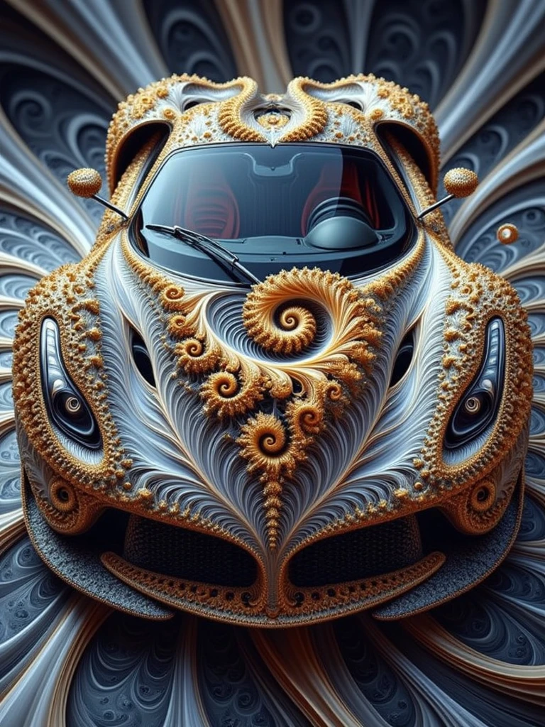 An super car made of fractal art,the background is fractal art,