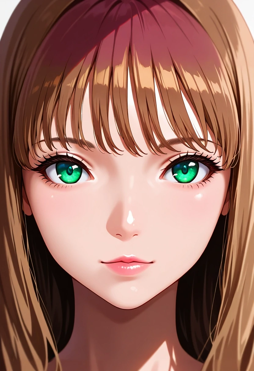 masterpiece, best quality, , (realistic:0.6), looking at viewer, 1girl, solo, <lora:yume_minami_ilxl:0.94>, yume_minami, brown hair, green eyes, long hair, bangs, ,