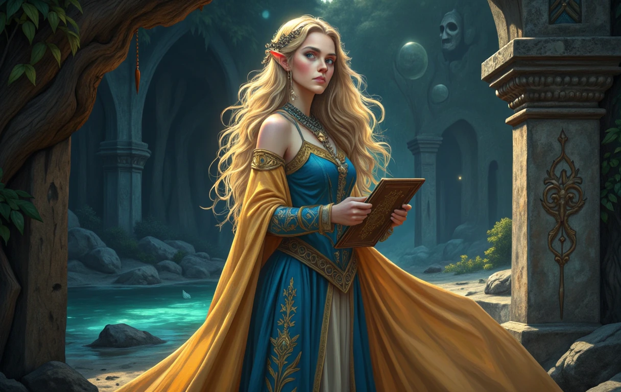 1llustr4t10n.
23 yo mysterious pawg long blondy hair resembling Zelda, with a wood sheikha tablet , golden and blue dress zelda outfit with high boots, in a temple mystic This intricate and captivating image is a hyper-realistic photography, showcasing every delicate detail of the beauty pawg character. Rich colors, intricate textures, and lifelike features bring this enchanting scene to life, capturing the viewer's attention with its breathtaking beauty.