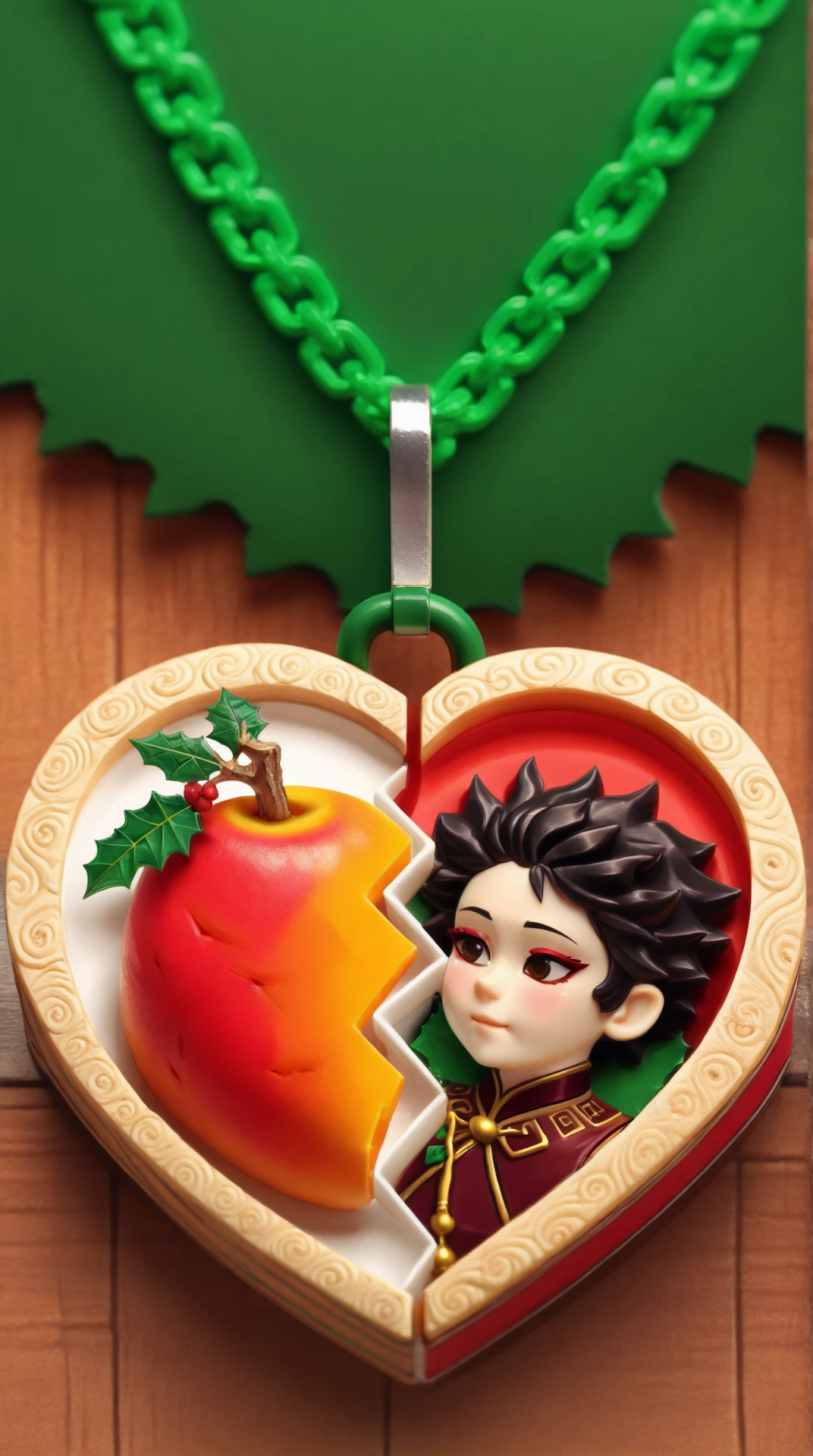 a splitheart heart, Mango|Miniature Christmas market stall . Green chain. detailed background, masterpiece, best_quality.
<lora:SplitHeartILXL:0.9>